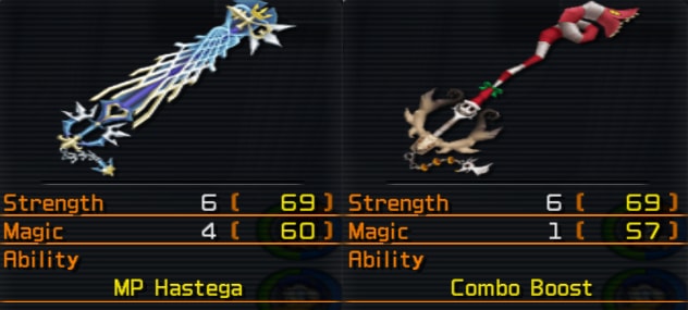 A picture showing the stats of both keyblades